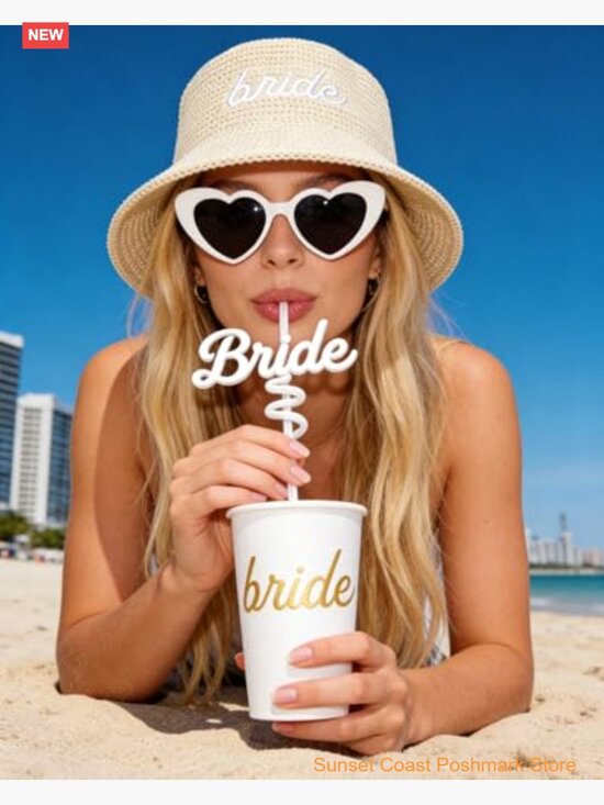 Straw Bucket Hat with Bride Embroidery Bachelorette Party Headwear main image 4